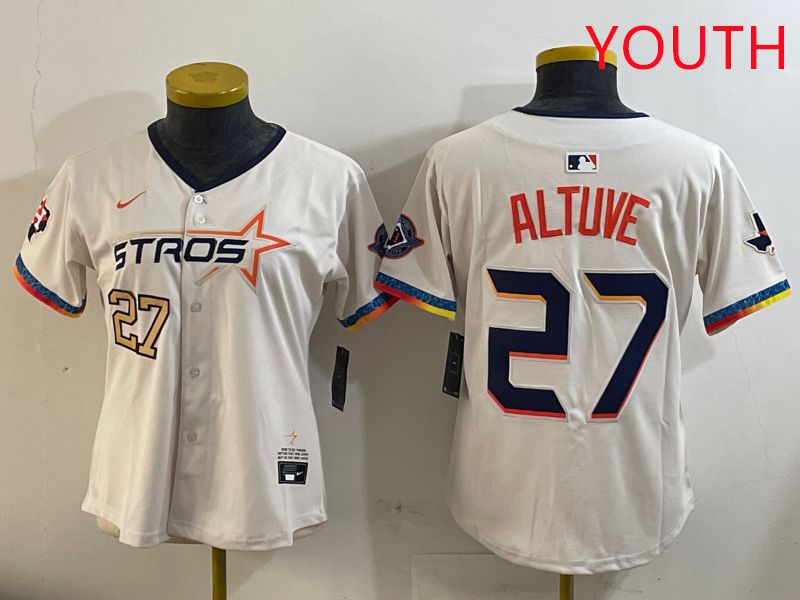 Youth Houston Astros #27 Altuve Cream Fourth generation Joint Name Nike 2025 MLB Jersey style 1